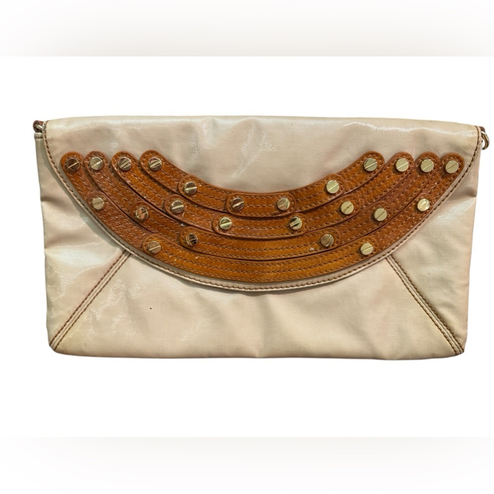 Rare Tory Burch cream studded gold detail Clutch   Envelope Style vintage bag
